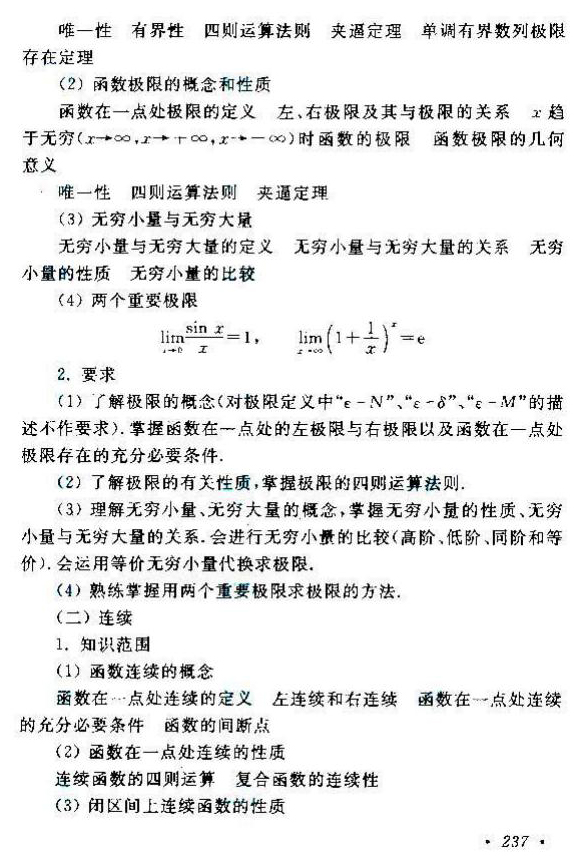 贵州成人高考专升本高等数学考试大纲