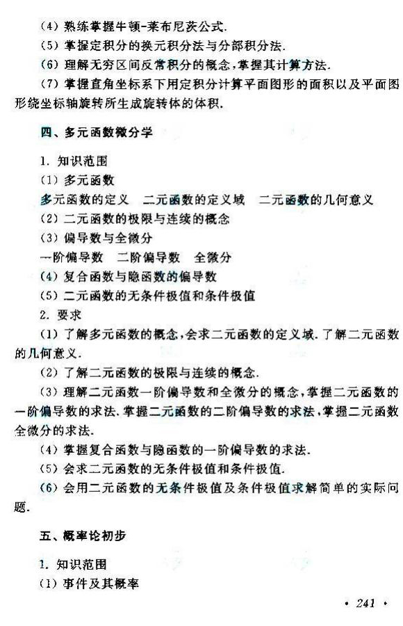 贵州成人高考专升本高等数学考试大纲